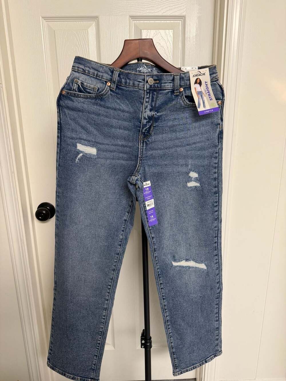 Jordache Girls Size 18 Baggy Straight High Rise Distressed Denim Jeans/0115